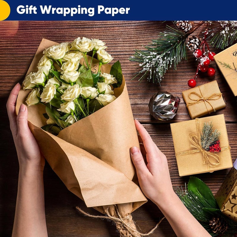 Vanhench 48"x1500"(125') Brown Wrapping Paper, Birthday Wrapping Paper, Solid Color Art Kraft Craft Paper for Thanksgiving Gift Wrapping, Bouquet Flower Crafts Packing Poster Bulletin Board Paper - Image 3
